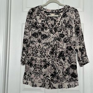 Rebecca Taylor Silk 3/4 Sleeve Black and White Floral Top Size 4